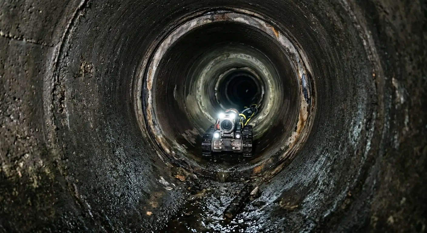 Robotic sewer camera inspecting pipe interior for Sewer Line Repair in Monroe